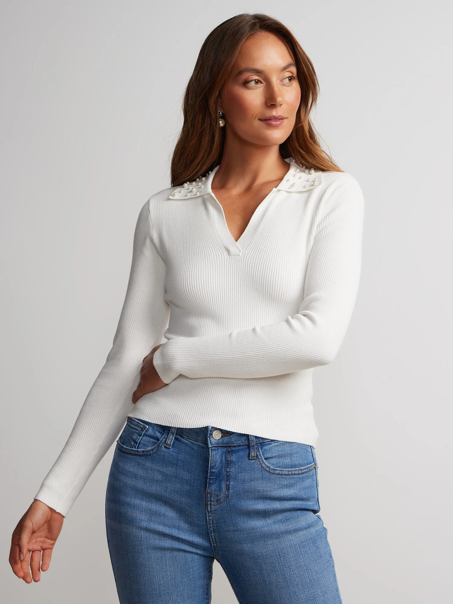 Long Sleeve Embellished Collar Sweater