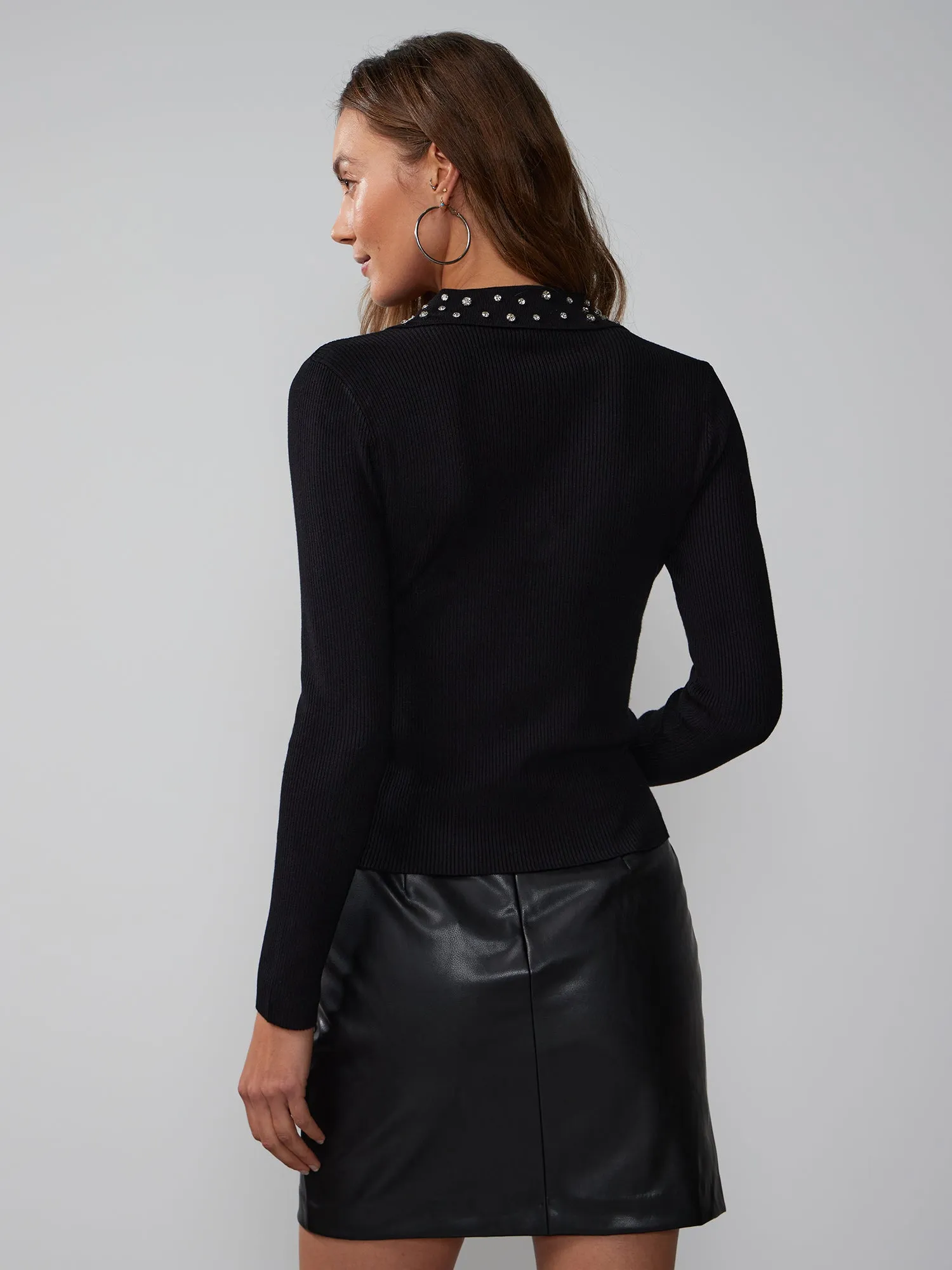 Long Sleeve Embellished Collar Sweater