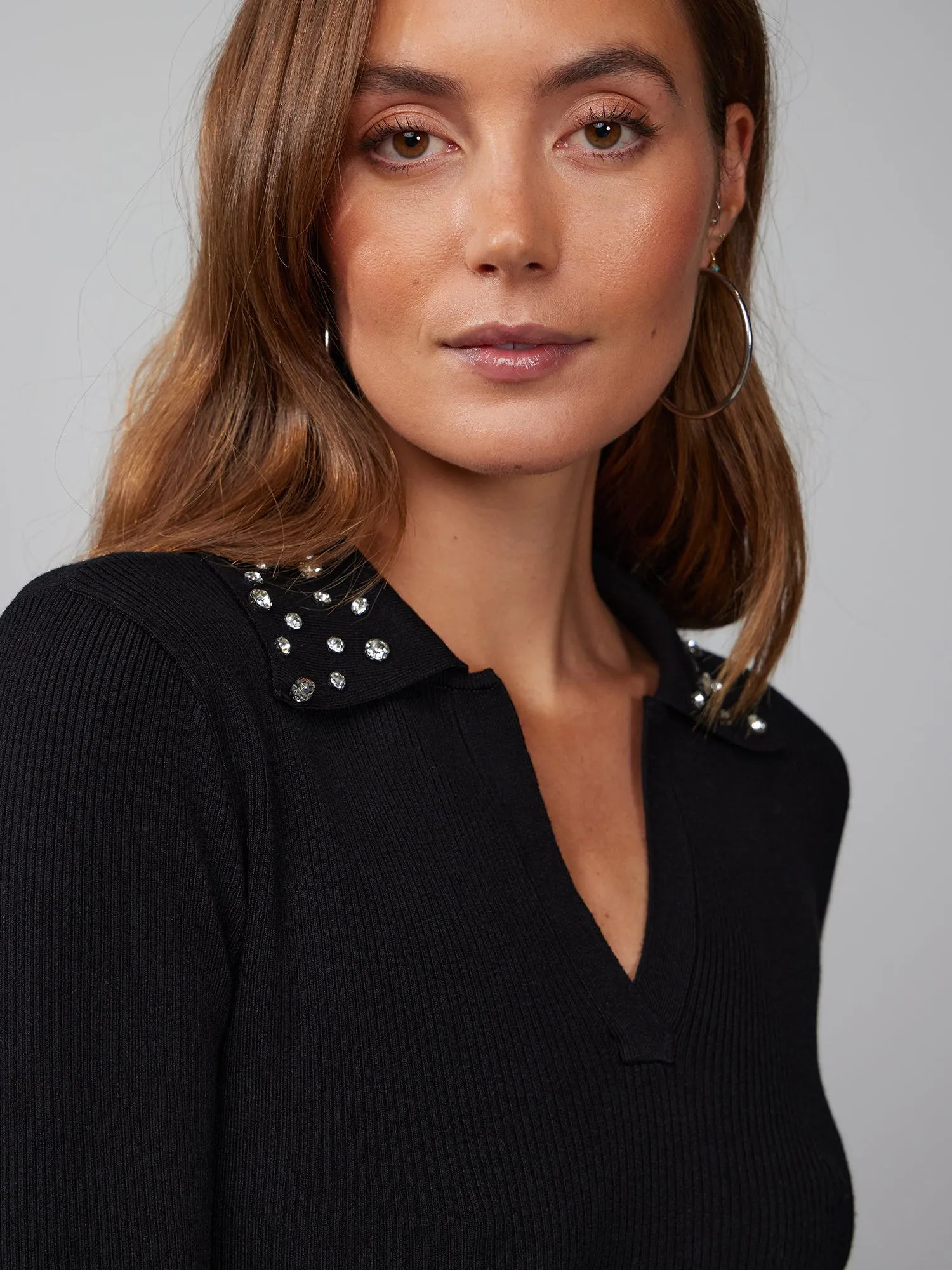 Long Sleeve Embellished Collar Sweater