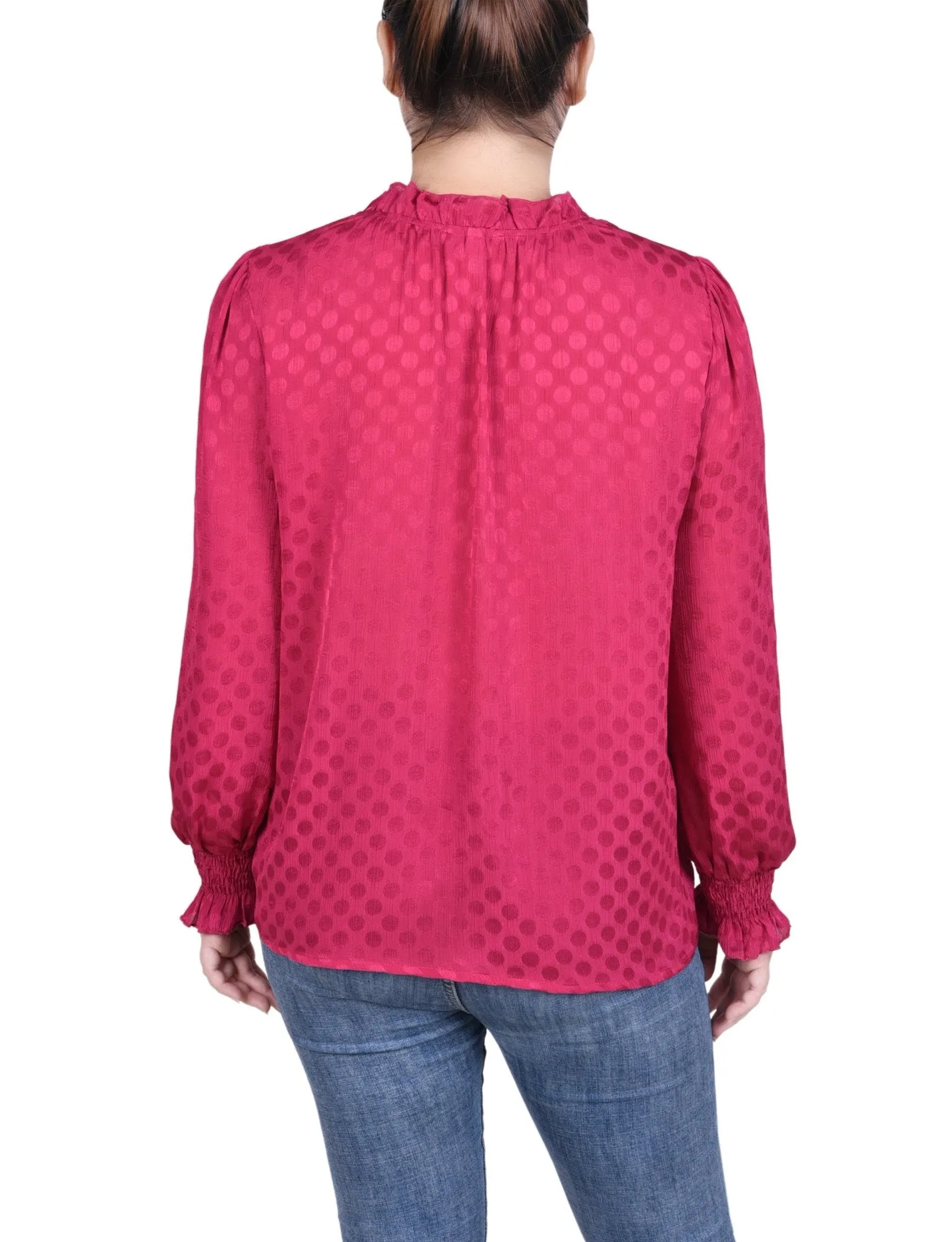 Long Sleeve Smocked Cuff Blouse - Petite