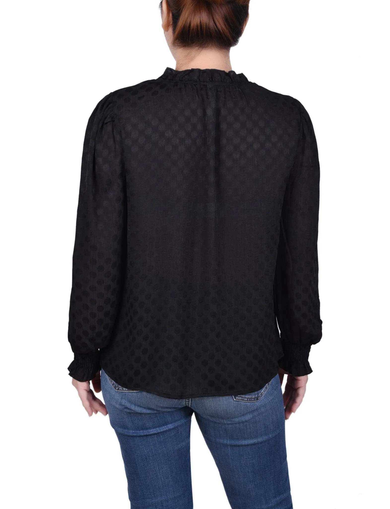 Long Sleeve Smocked Cuff Blouse - Petite