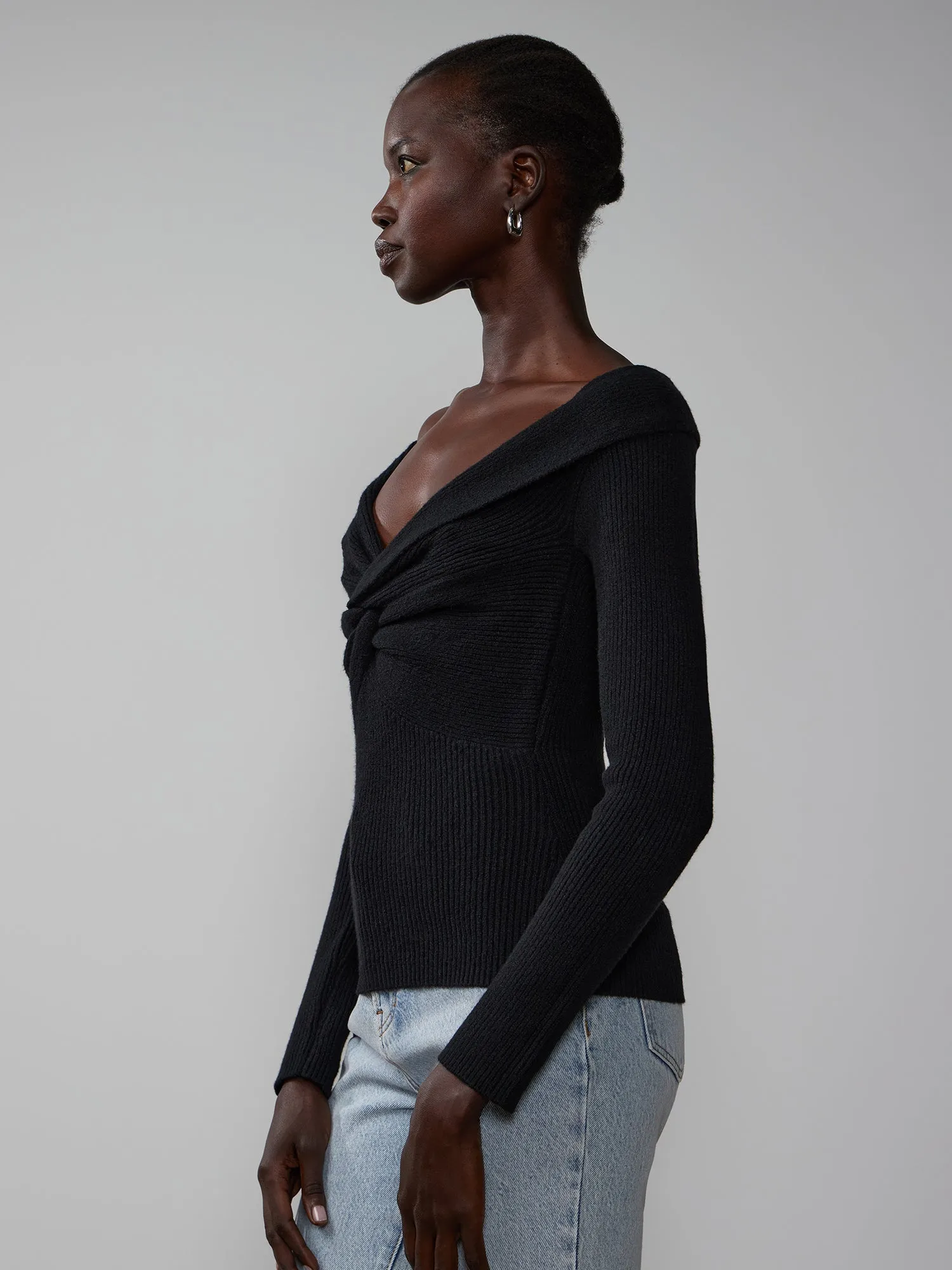 Long Sleeve Twist Front Detail Fitted Sweater