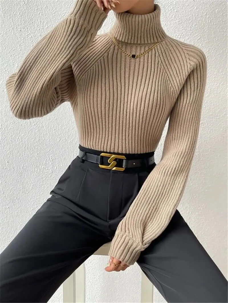 Loose Slim High Collar Knitted Sweater