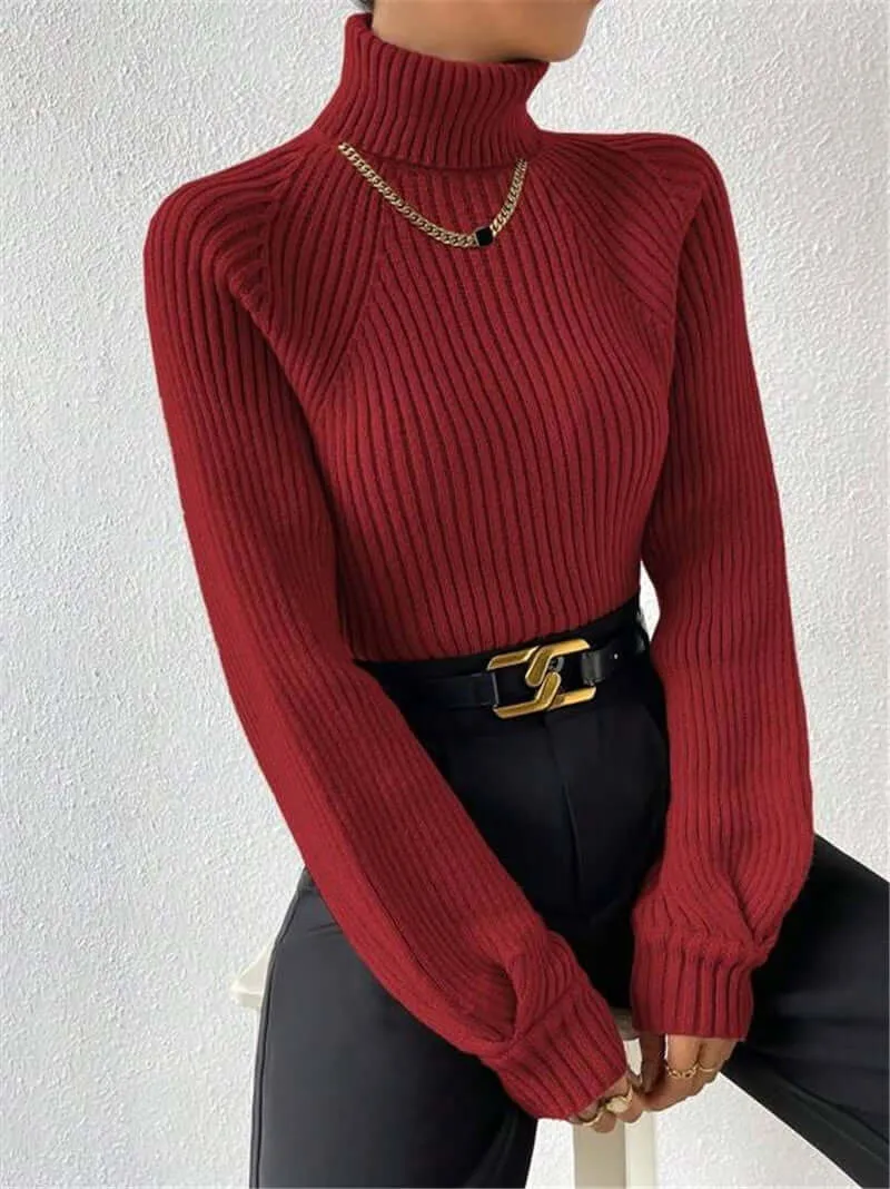 Loose Slim High Collar Knitted Sweater