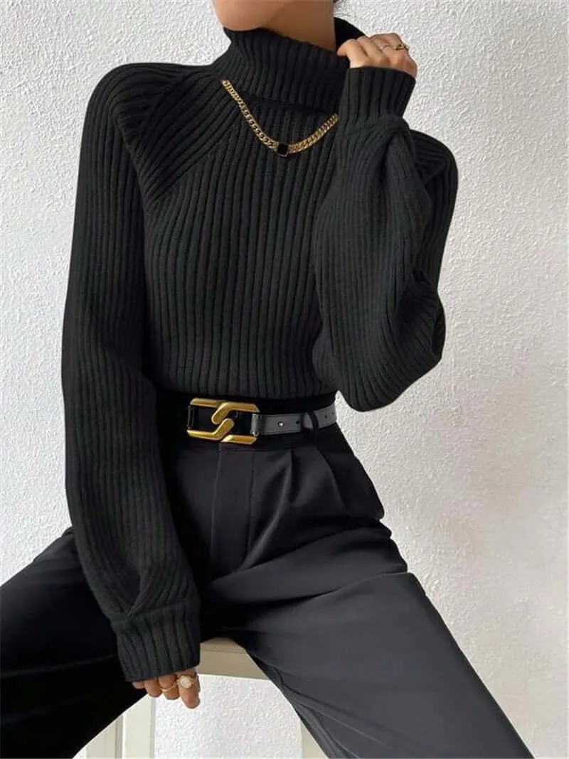 Loose Slim High Collar Knitted Sweater