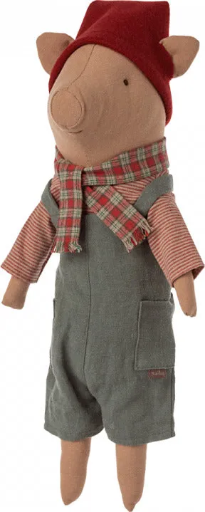 Maileg Christmas Pig in Overalls