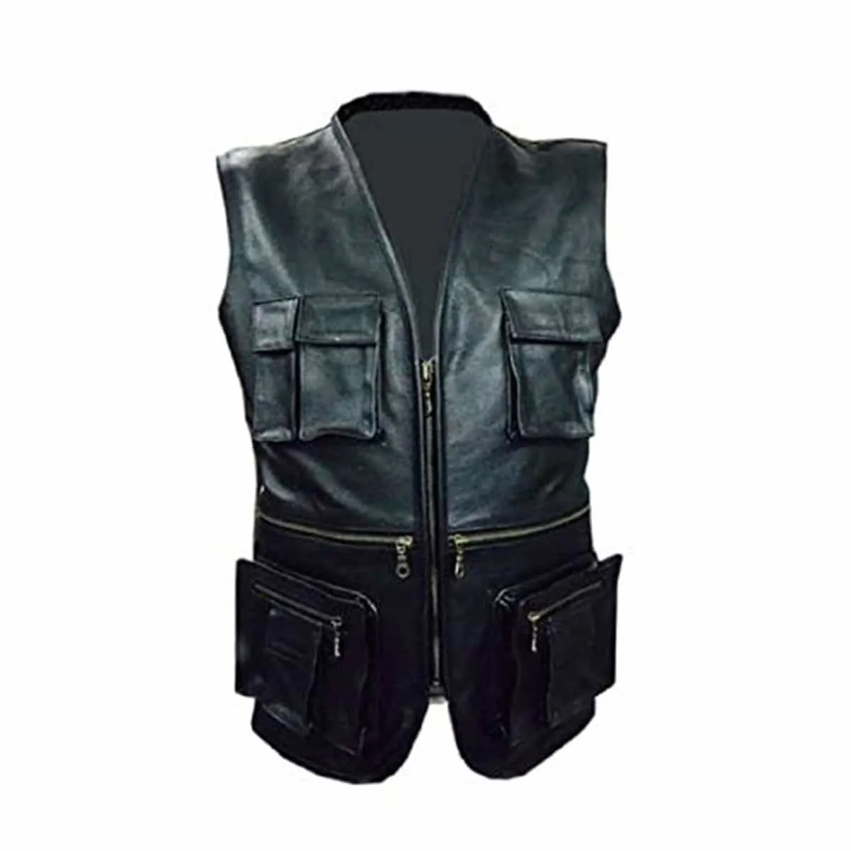 Mens Biker Style Vest Black Leather Motorcycle Waistcoat - B10
