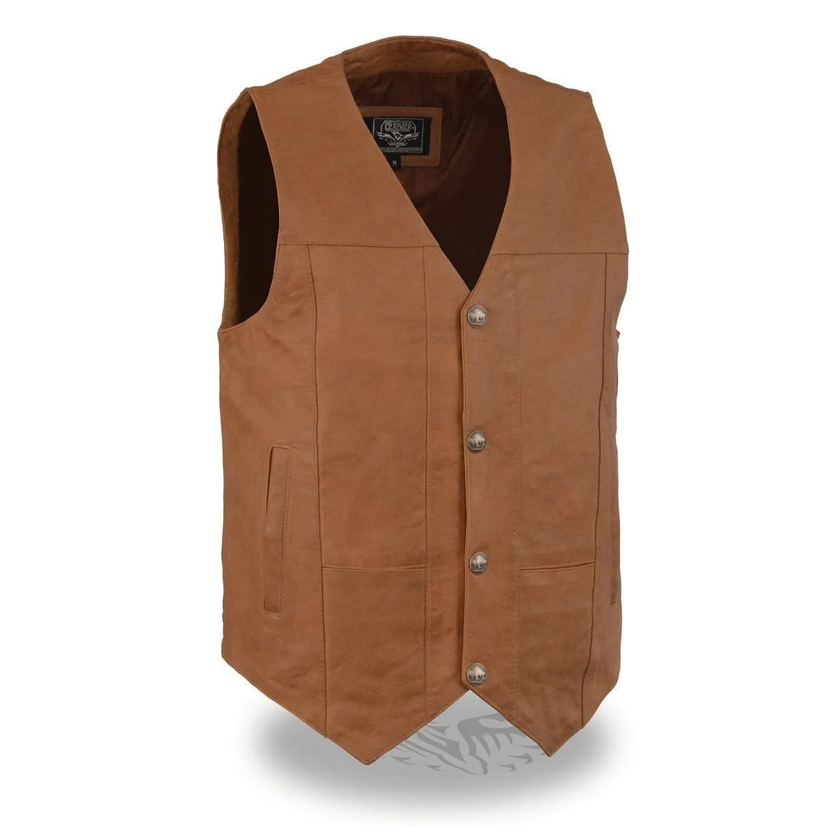 Milwaukee Leather LKM3702 Men's Broken Brown Western Style Plain Side Leather Vest with Buffalo Snaps