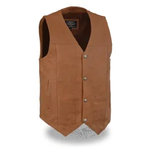 Milwaukee Leather LKM3702 Men's Broken Brown Western Style Plain Side Leather Vest with Buffalo Snaps