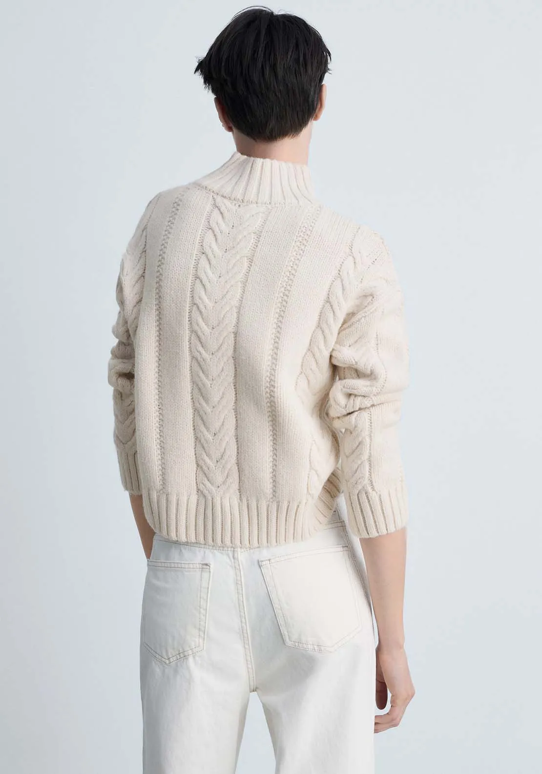 Perkins-neck braided sweater - Light Beige