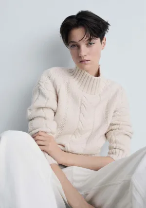 Perkins-neck braided sweater - Light Beige