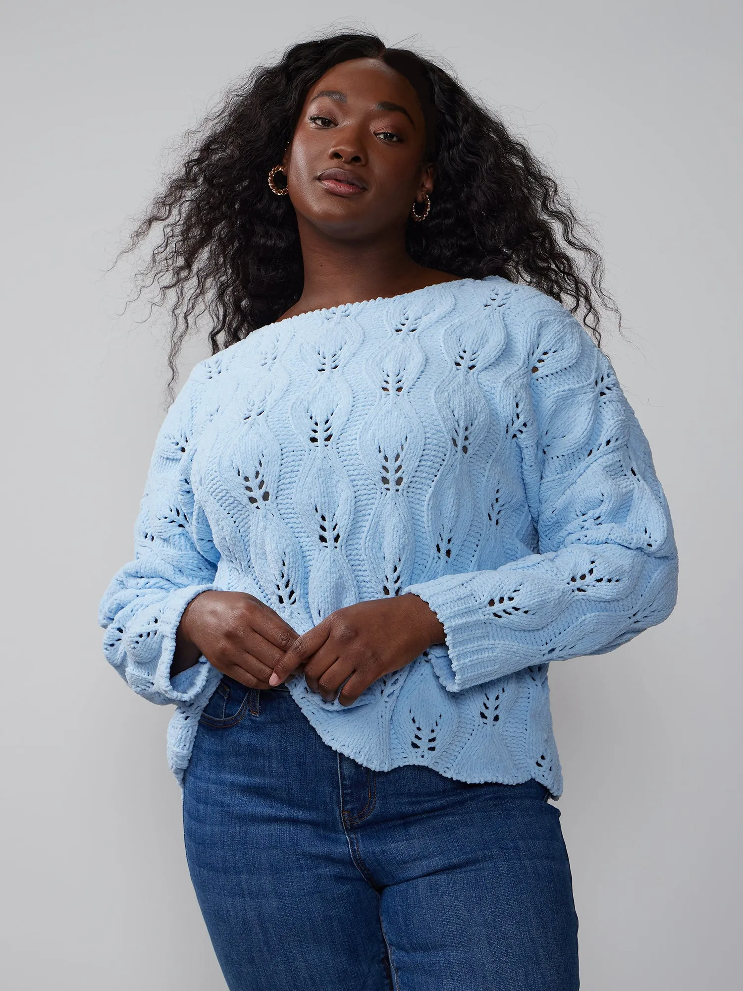 Plus Long Sleeve Striped Pullover