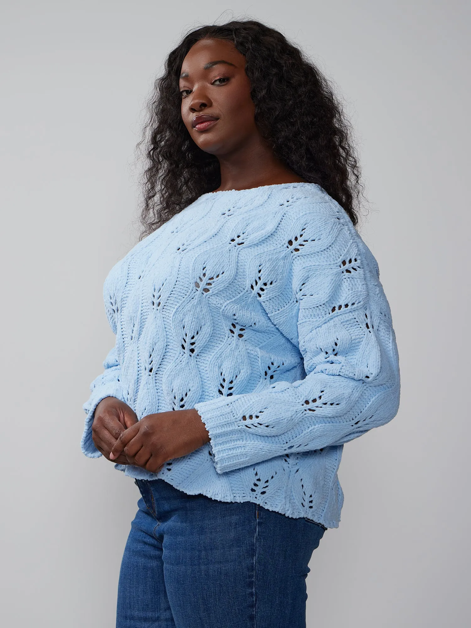 Plus Long Sleeve Striped Pullover