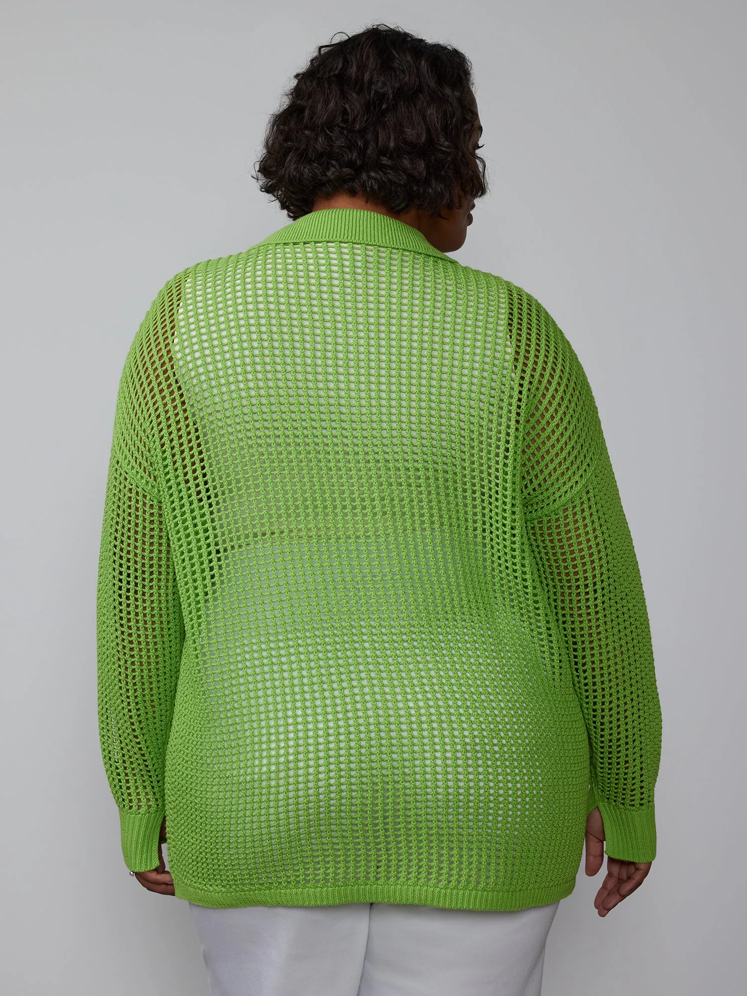 Plus Open Stitch Collar Neck Cardigan
