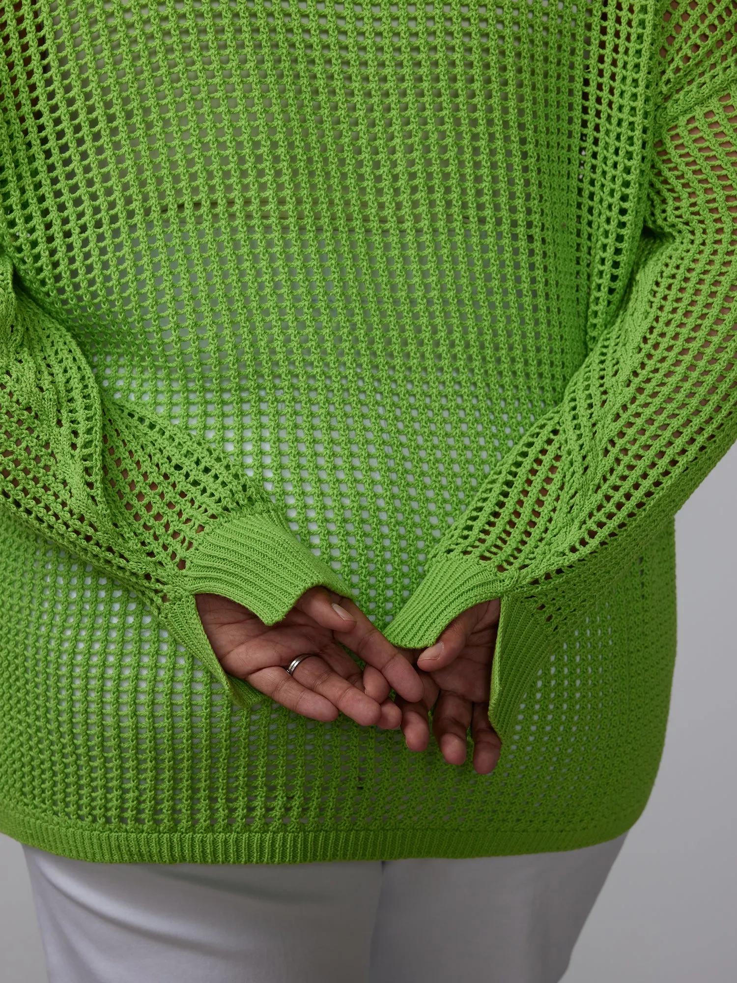 Plus Open Stitch Collar Neck Cardigan