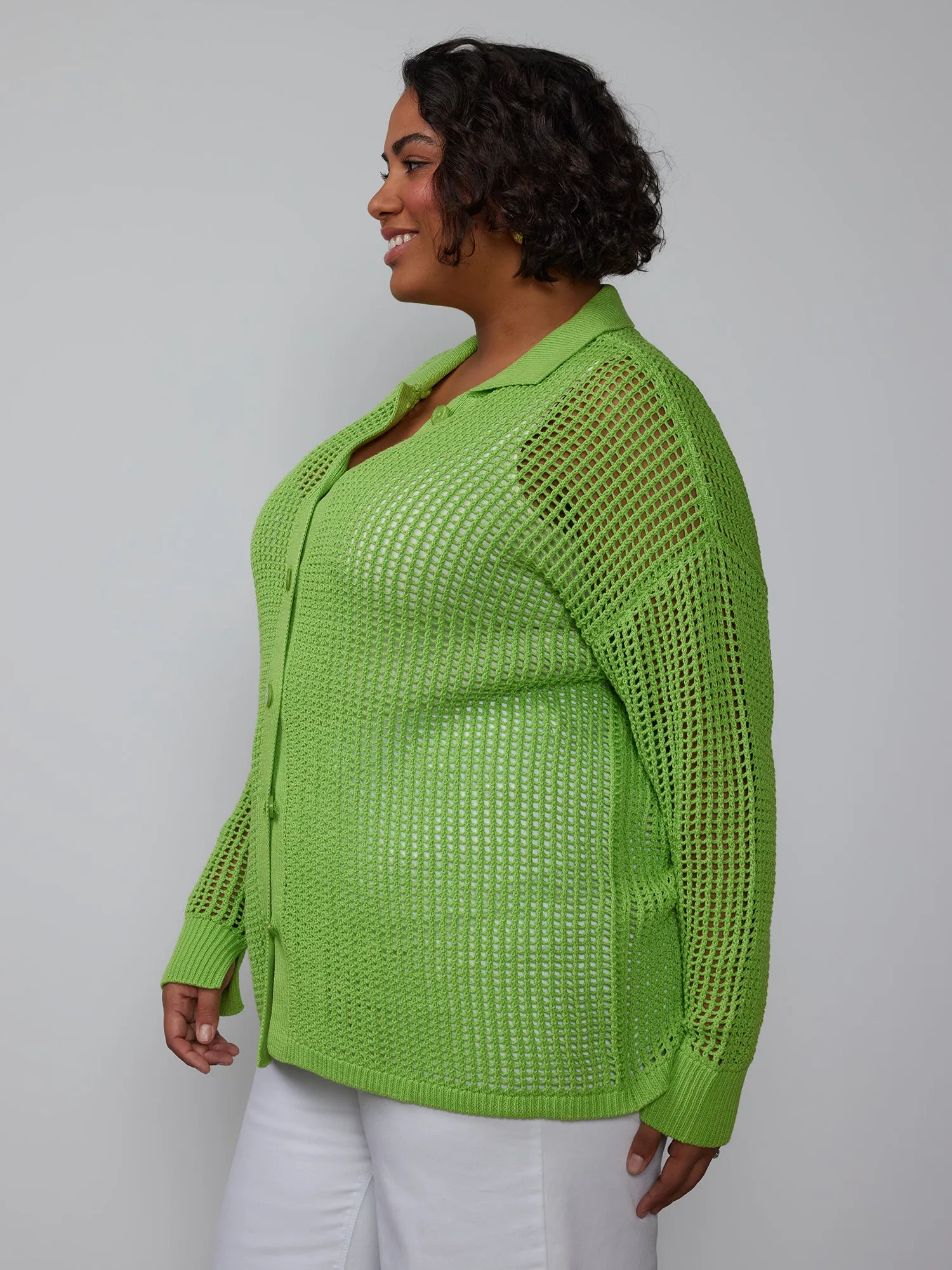 Plus Open Stitch Collar Neck Cardigan