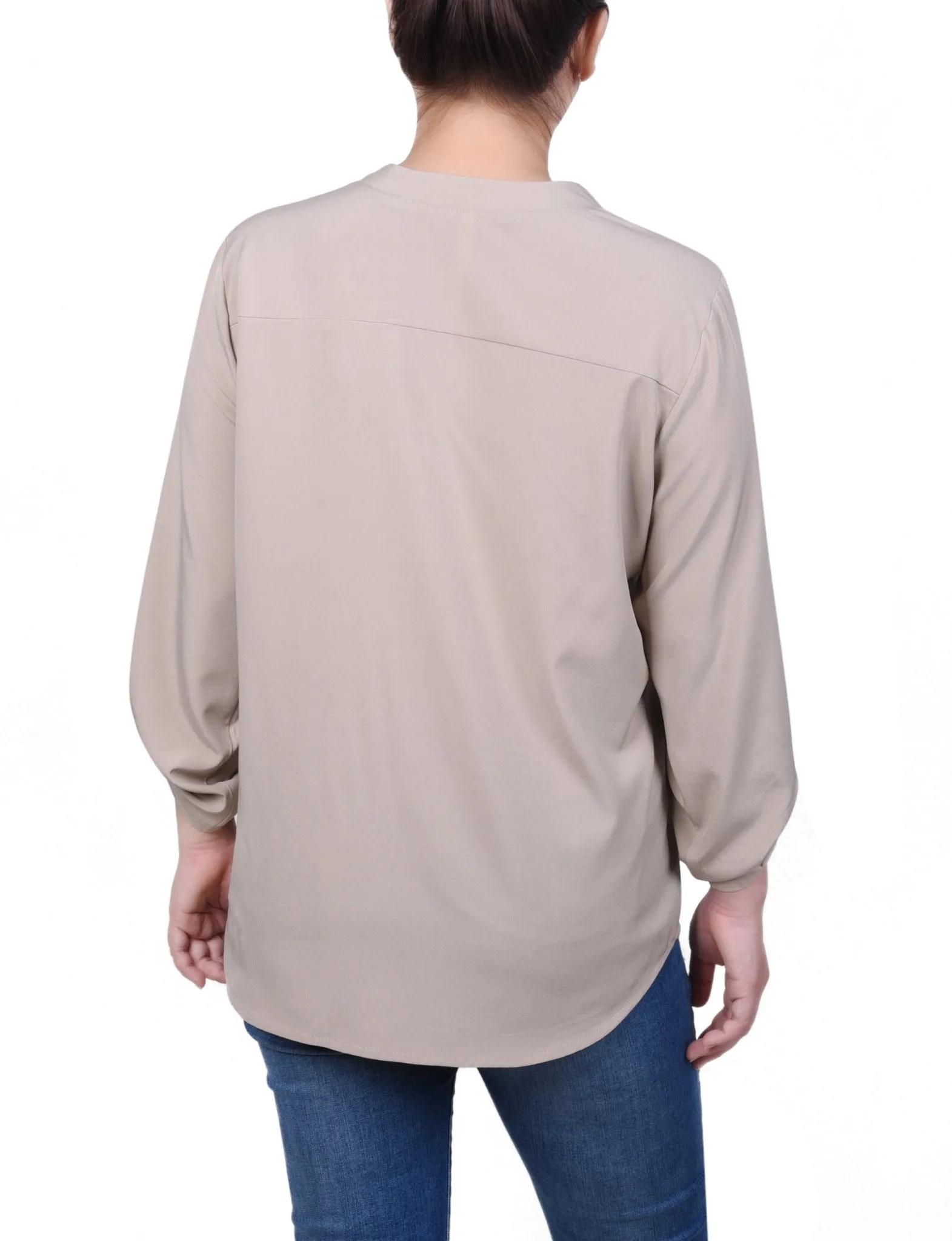 Roll Tab Sleeve Blouse with Pockets - Petite