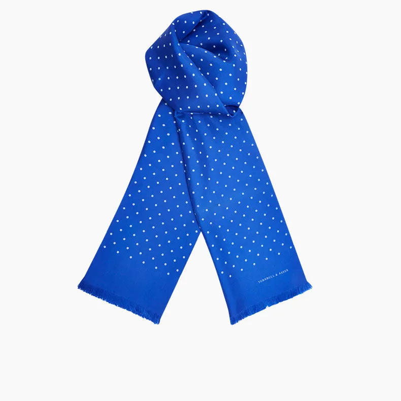 Royal Blue and White Spotted Silk Scarf