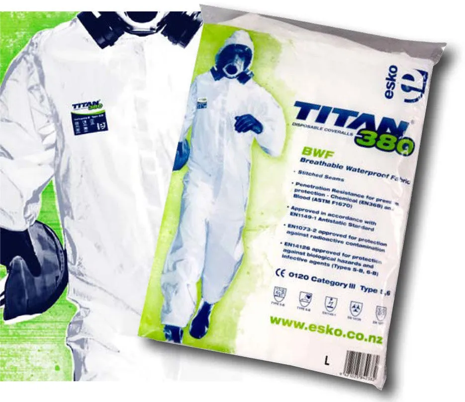 Titan 380  Disposable Coveralls, Rated For Protection Against Chemical, Asbestos And Bio-hazard Contamination