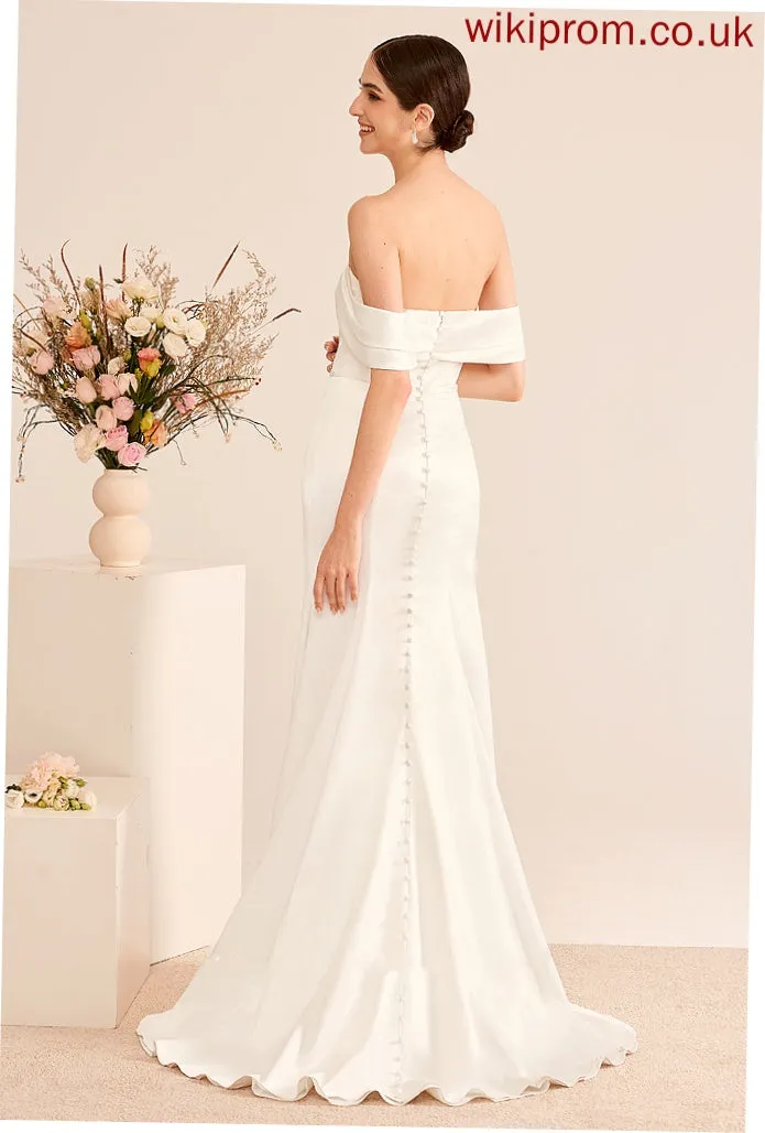 Trumpet/Mermaid Off-the-Shoulder Novia Train Ruffle Wedding Dresses Sweep Dress With Wedding