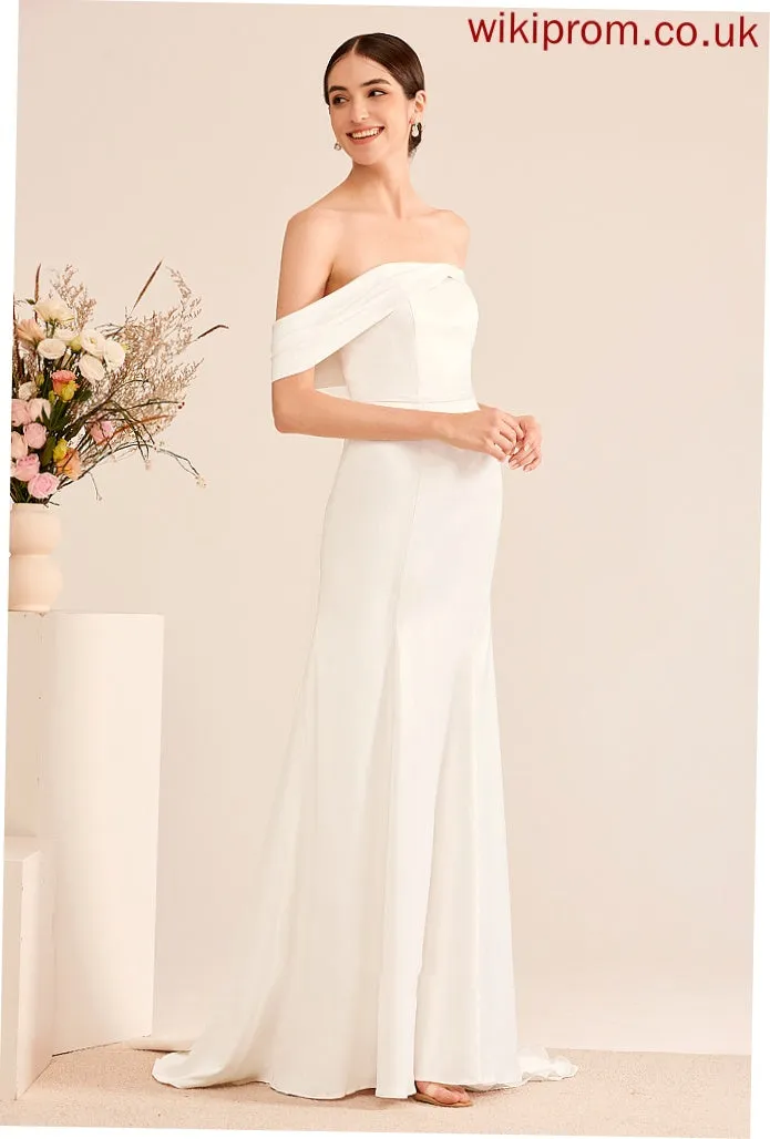 Trumpet/Mermaid Off-the-Shoulder Novia Train Ruffle Wedding Dresses Sweep Dress With Wedding