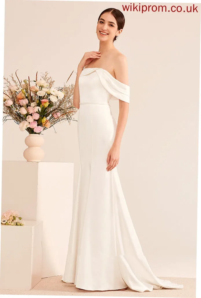 Trumpet/Mermaid Off-the-Shoulder Novia Train Ruffle Wedding Dresses Sweep Dress With Wedding