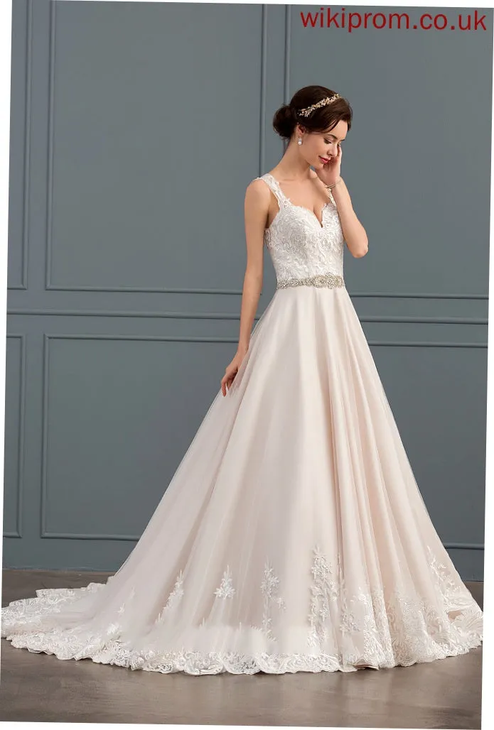 Tulle Ball-Gown/Princess Sweetheart Lace Train Dulce Wedding Dress Wedding Dresses With Court Beading