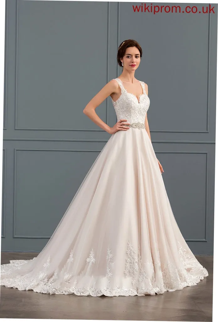 Tulle Ball-Gown/Princess Sweetheart Lace Train Dulce Wedding Dress Wedding Dresses With Court Beading