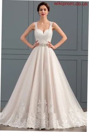 Tulle Ball-Gown/Princess Sweetheart Lace Train Dulce Wedding Dress Wedding Dresses With Court Beading