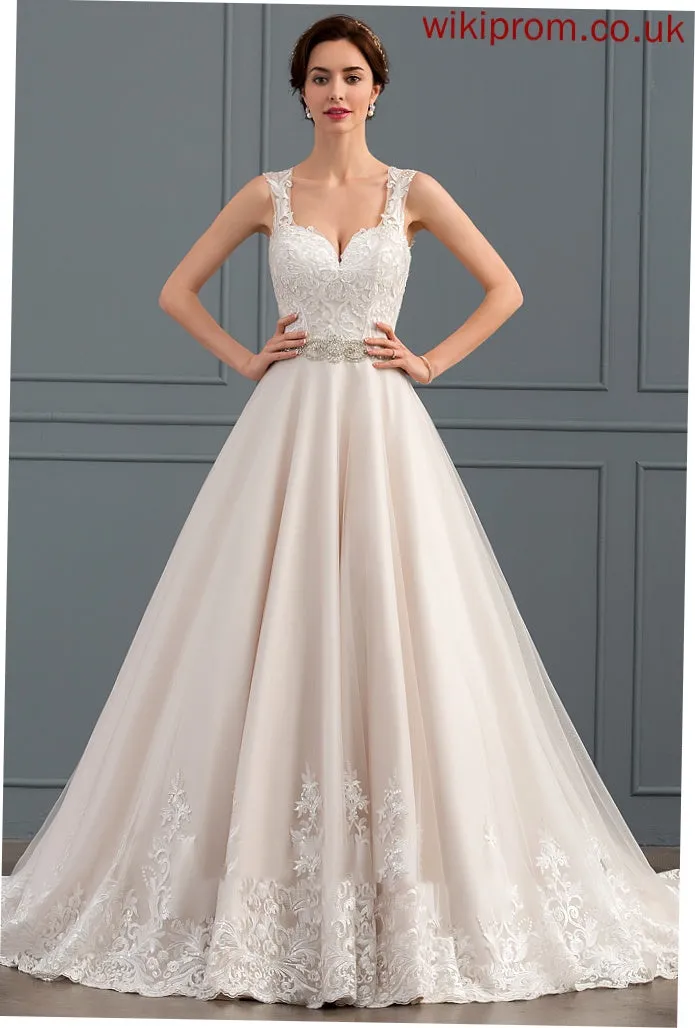 Tulle Ball-Gown/Princess Sweetheart Lace Train Dulce Wedding Dress Wedding Dresses With Court Beading