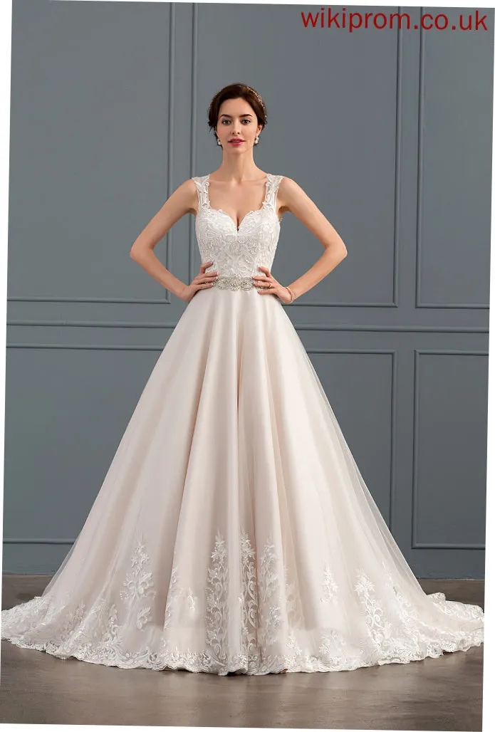 Tulle Ball-Gown/Princess Sweetheart Lace Train Dulce Wedding Dress Wedding Dresses With Court Beading