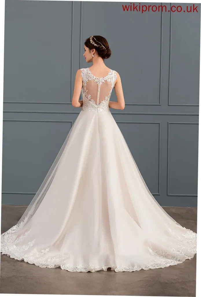 Tulle Ball-Gown/Princess Sweetheart Lace Train Dulce Wedding Dress Wedding Dresses With Court Beading