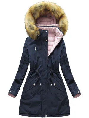 Warm Zipper Waist Plush Hooded Cotton Jacket