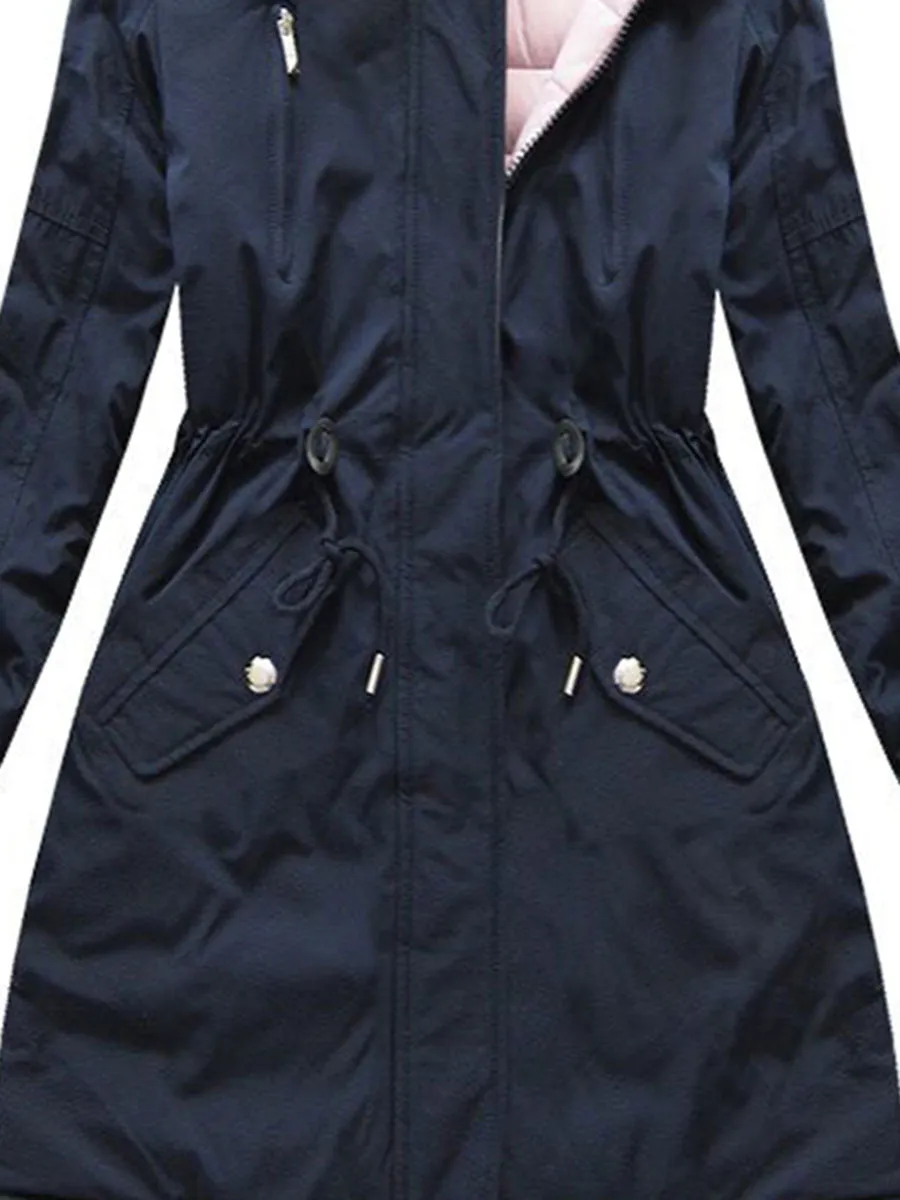 Warm Zipper Waist Plush Hooded Cotton Jacket