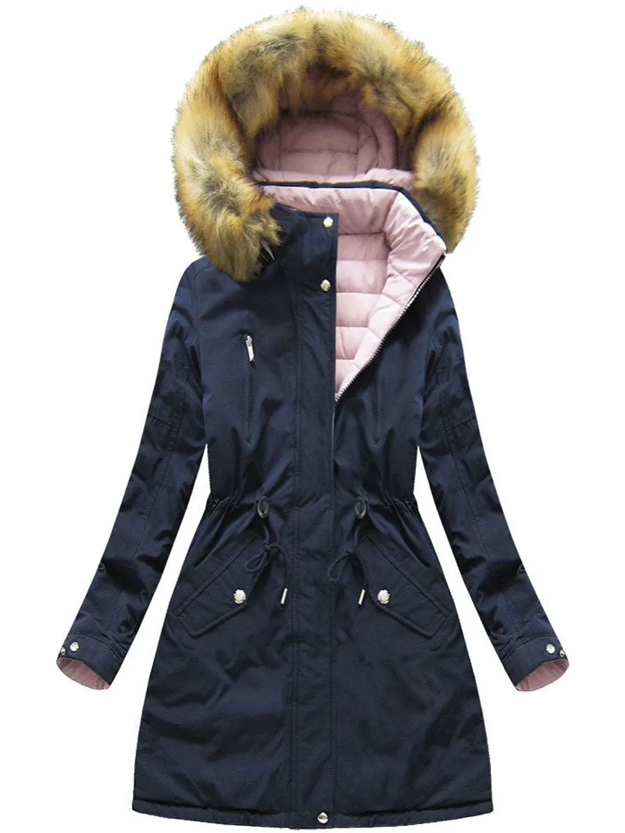 Warm Zipper Waist Plush Hooded Cotton Jacket