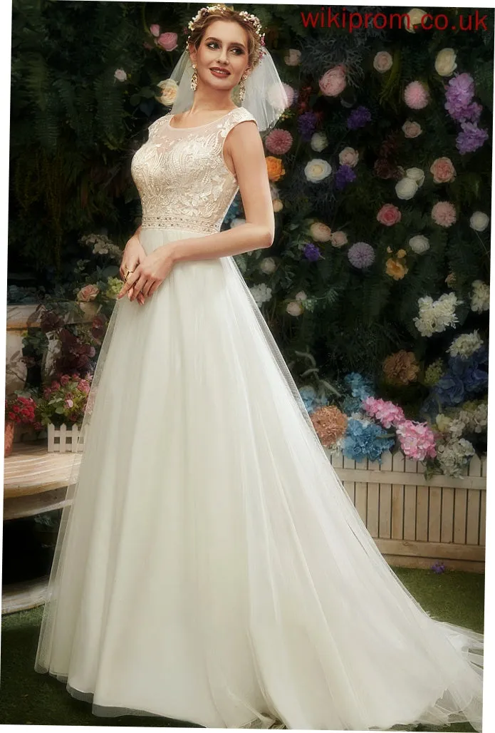 Wedding Dresses A-Line Wedding With Reagan Illusion Dress Sequins Beading Lace Court Train