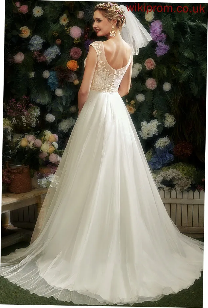 Wedding Dresses A-Line Wedding With Reagan Illusion Dress Sequins Beading Lace Court Train