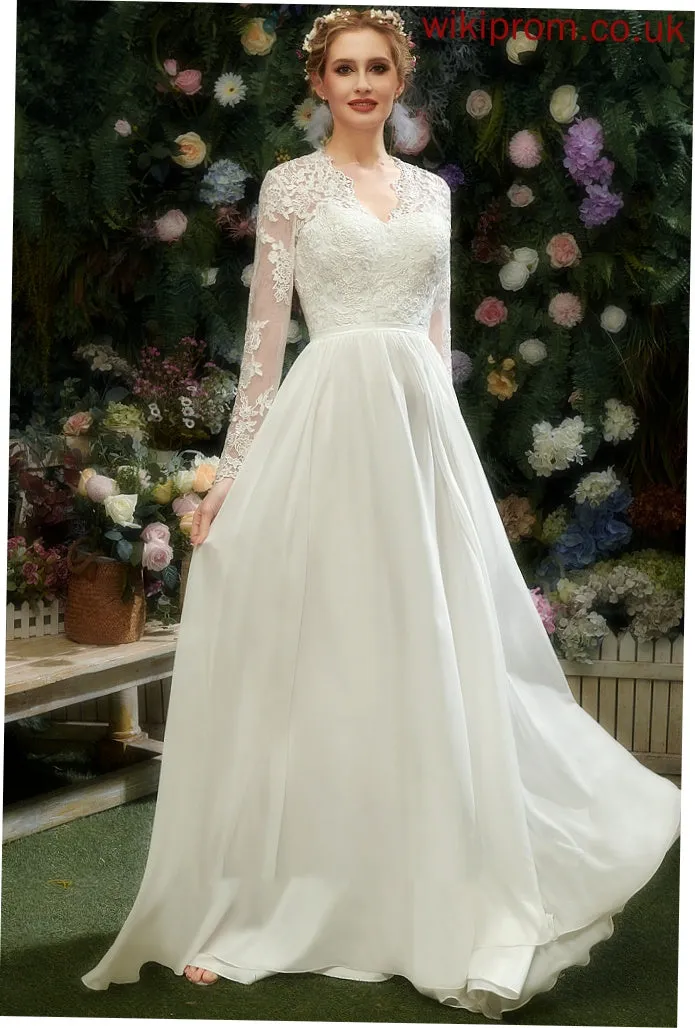 Wedding Dresses Lace With Floor-Length A-Line Wedding V-neck Dress Leilani