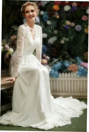 Wedding Dresses Lace With Floor-Length A-Line Wedding V-neck Dress Leilani