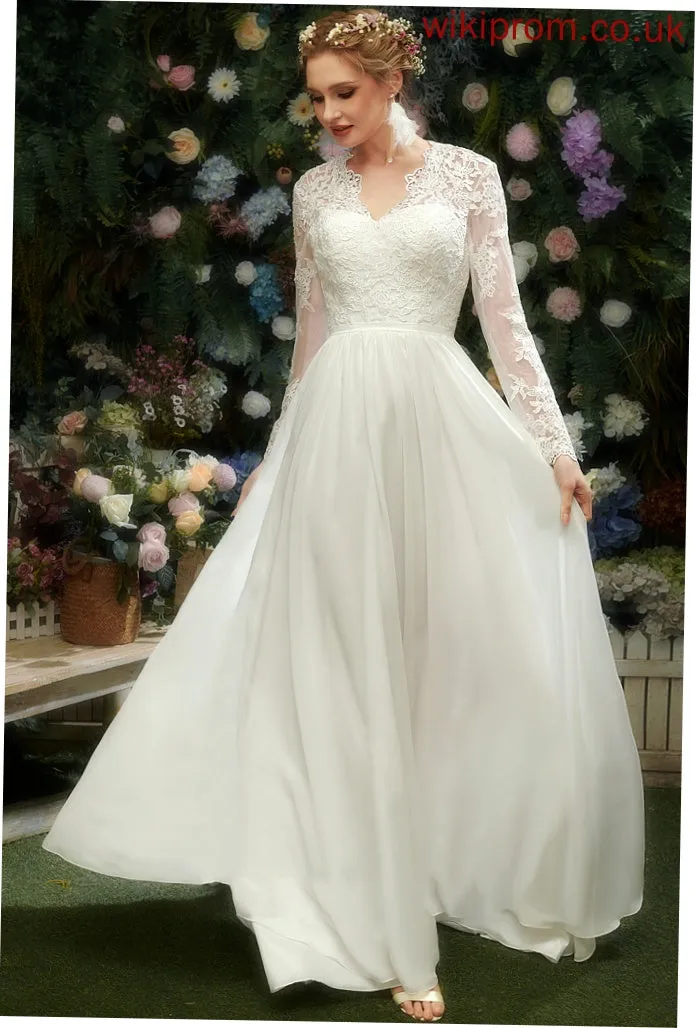 Wedding Dresses Lace With Floor-Length A-Line Wedding V-neck Dress Leilani