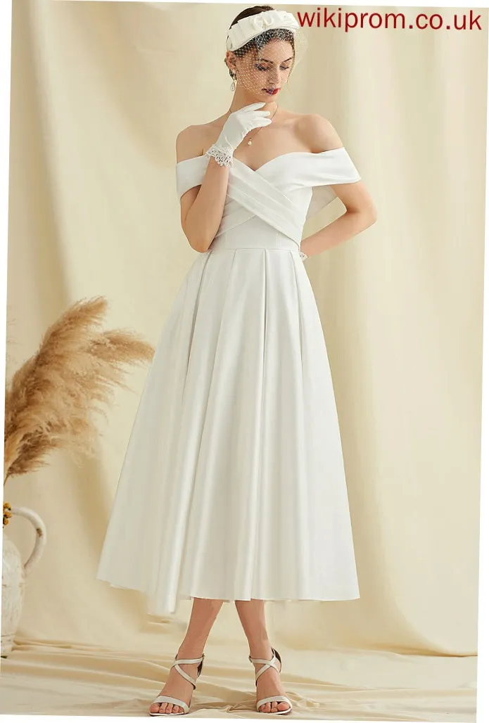 Wedding Pockets Wedding Dresses Dress Mikaela Tea-Length With Satin A-Line