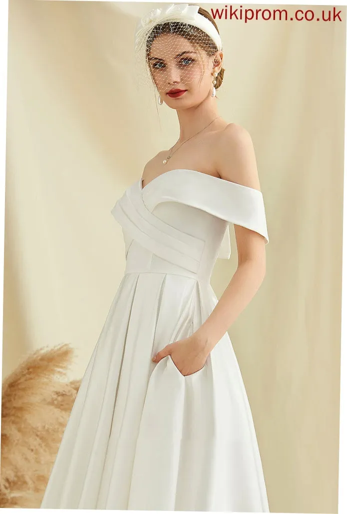 Wedding Pockets Wedding Dresses Dress Mikaela Tea-Length With Satin A-Line