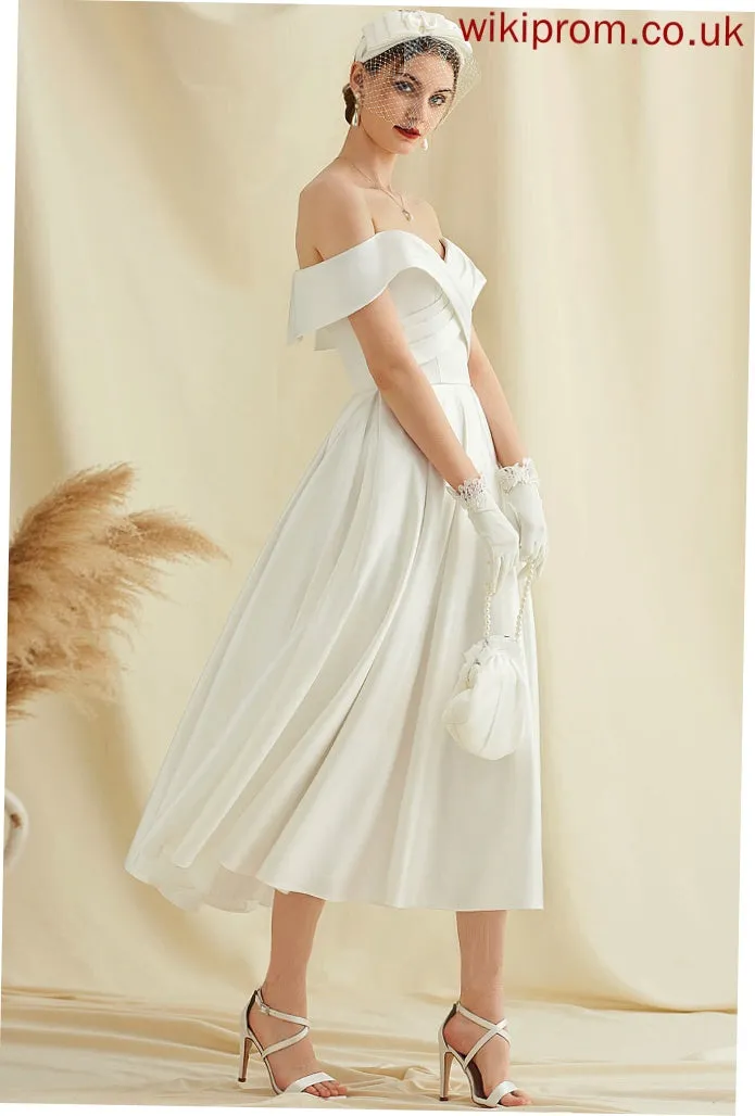 Wedding Pockets Wedding Dresses Dress Mikaela Tea-Length With Satin A-Line