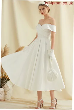 Wedding Pockets Wedding Dresses Dress Mikaela Tea-Length With Satin A-Line