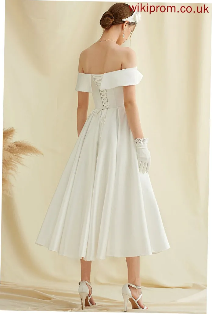 Wedding Pockets Wedding Dresses Dress Mikaela Tea-Length With Satin A-Line
