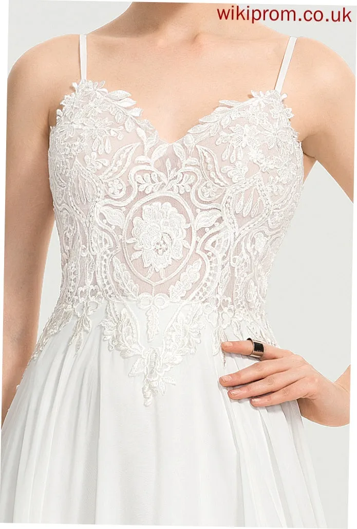 Wedding Train Wedding Dresses Chiffon A-Line Sweep Dress With V-neck Front Split Daniella