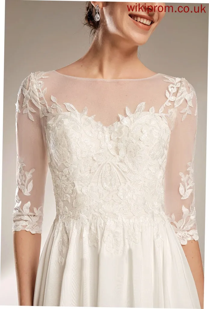 Wedding Wedding Dresses Sweep Dress A-Line Sequins Illusion Train Chiffon Kelly With