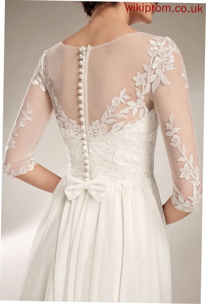 Wedding Wedding Dresses Sweep Dress A-Line Sequins Illusion Train Chiffon Kelly With