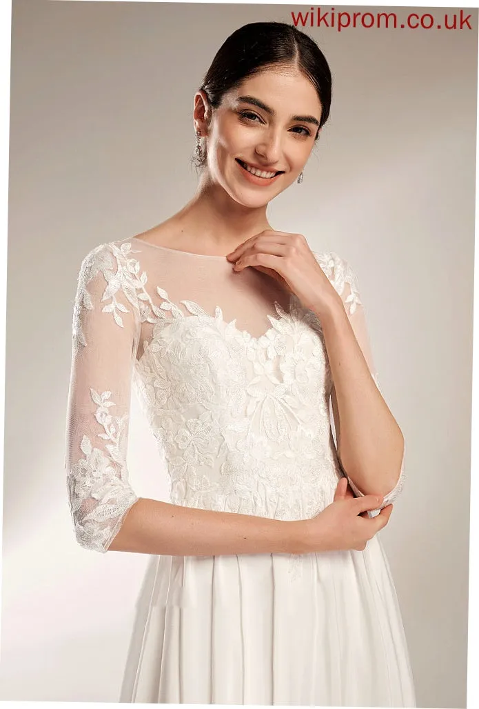 Wedding Wedding Dresses Sweep Dress A-Line Sequins Illusion Train Chiffon Kelly With
