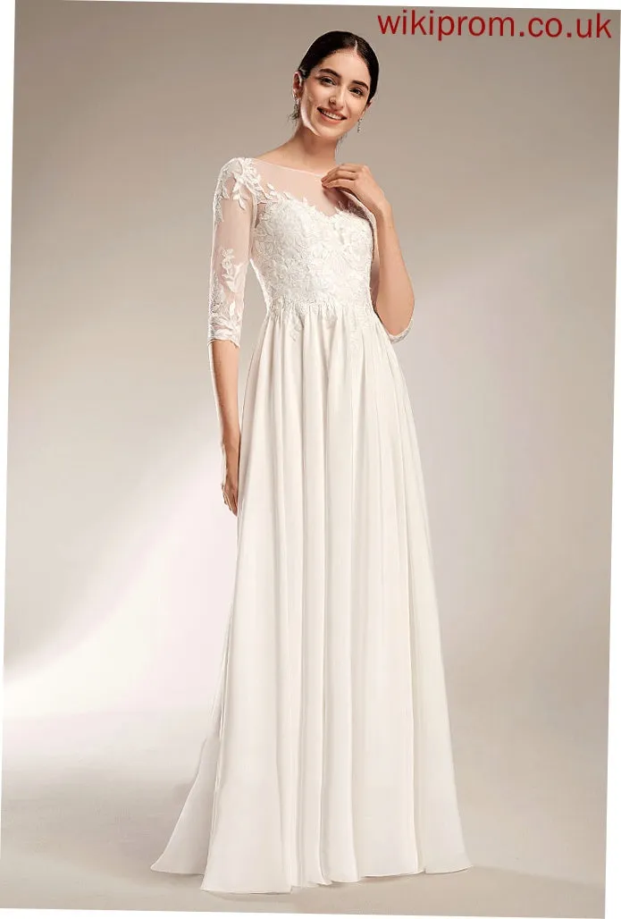 Wedding Wedding Dresses Sweep Dress A-Line Sequins Illusion Train Chiffon Kelly With